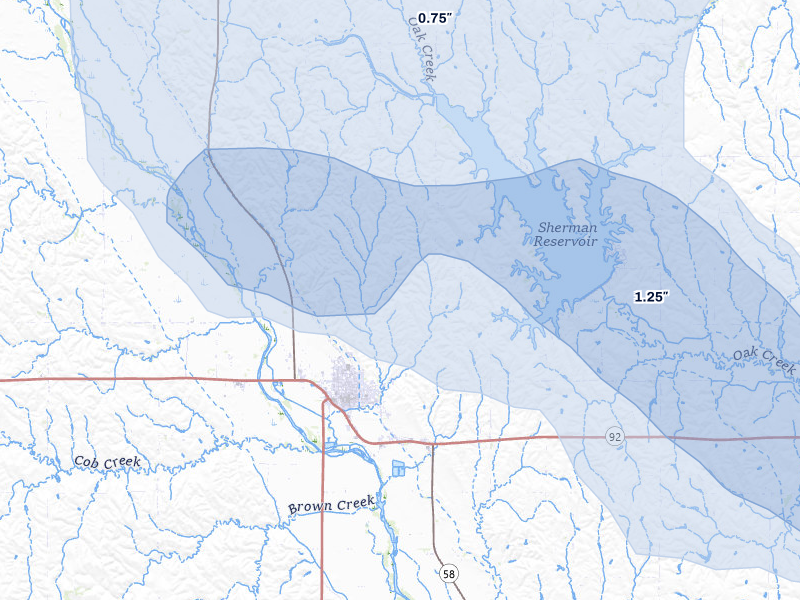 NEXRAD radar-signature map of the hail over Loup City, NE