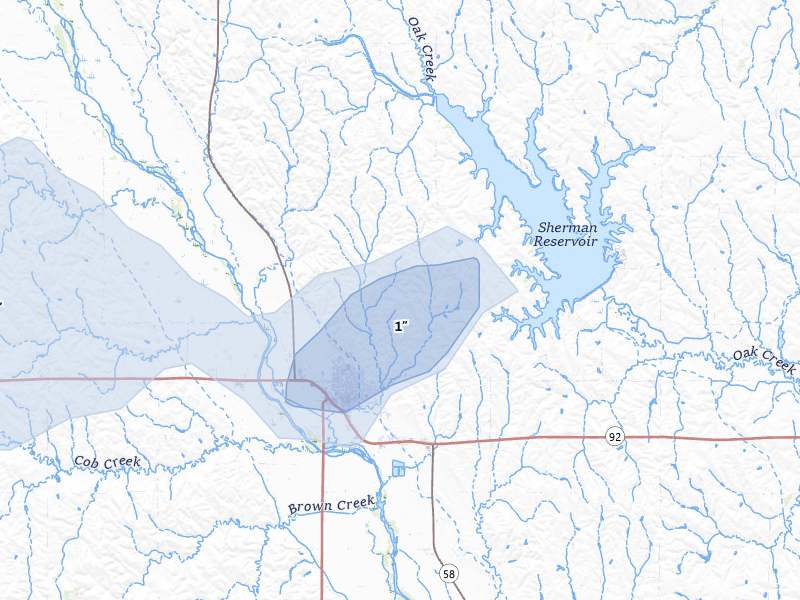 NEXRAD radar-signature map of the hail storm over Loup City, NE on Jul 27, 2026
