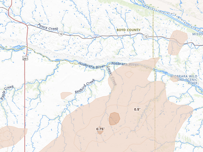 Radar-estimated hail-size map of the storm over Lynch, NE on Sep 4, 2026