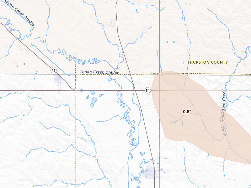 Radar-estimated hail-size map of the storm over Lyons, NE on Jul 8, 2026
