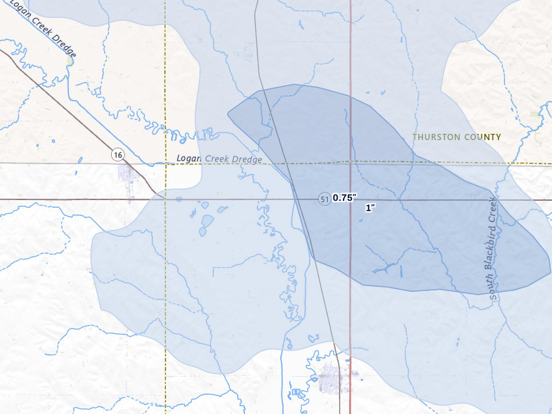 NEXRAD radar-signature map of the hail storm over Lyons, NE on Jul 8, 2026