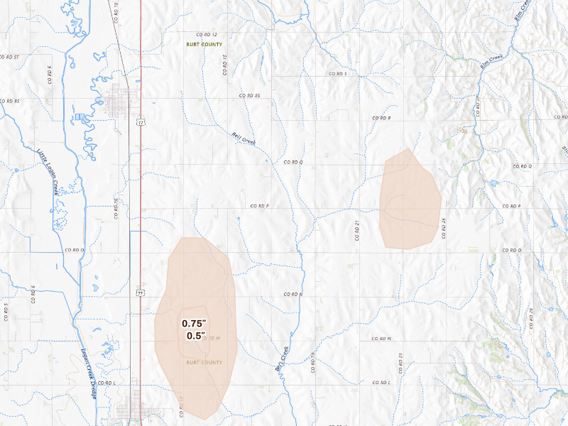 Radar-estimated hail-size map of the storm over Lyons, NE