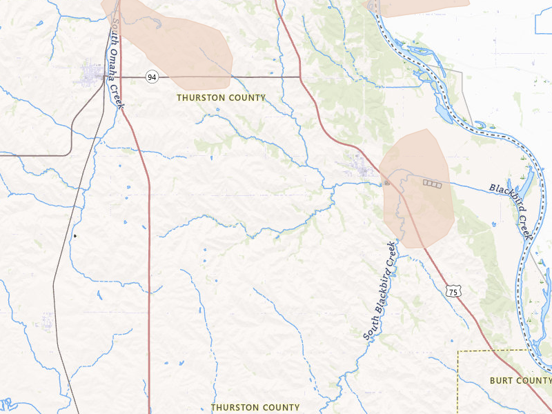 Radar-estimated hail-size map of the storm over Macy, NE on May 17, 2026