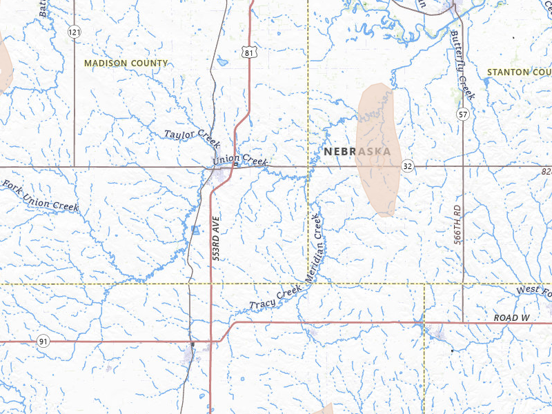 Radar-estimated hail-size map of the storm over Madison, NE on May 16, 2026