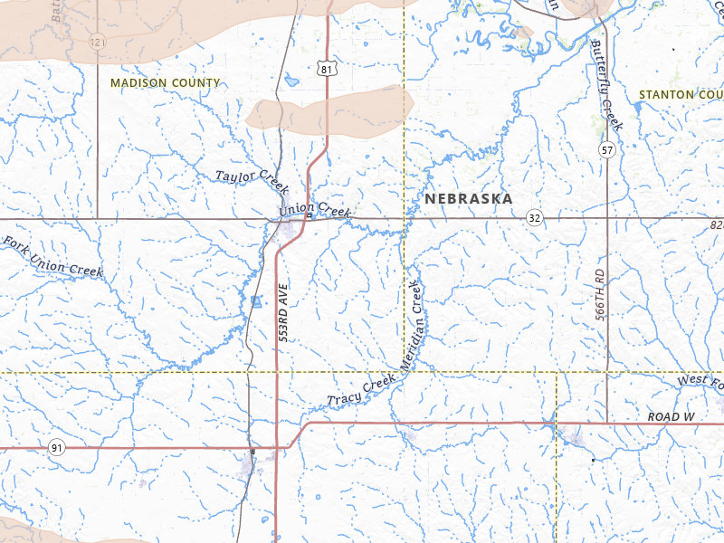 Radar-estimated hail-size map of the storm over Madison, NE on Jun 12, 2026