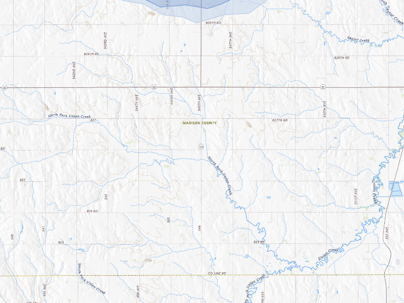 NEXRAD radar-signature map of the hail storm over Madison, NE on Aug 12, 2026