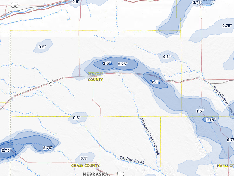 NEXRAD radar-signature map of the hail storm over Madrid, NE on May 16, 2026