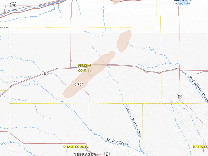 Radar-estimated hail-size map of the storm over Madrid, NE on May 25, 2026