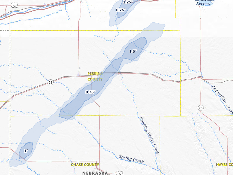 NEXRAD radar-signature map of the hail storm over Madrid, NE on May 25, 2026