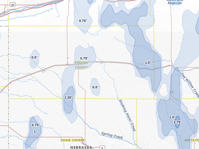 NEXRAD radar-signature map of the hail storm over Madrid, NE on May 30, 2026