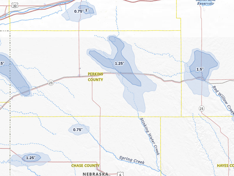 NEXRAD radar-signature map of the hail storm over Madrid, NE on Jul 8, 2026