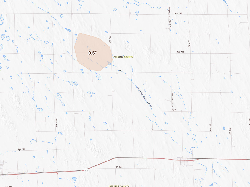 Radar-estimated hail-size map of the storm over Madrid, NE