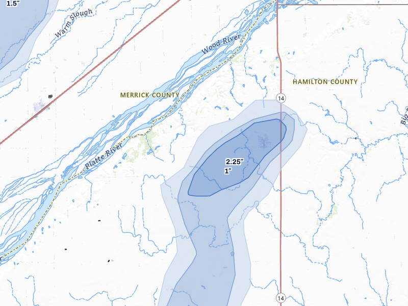 NEXRAD radar-signature map of the hail storm over Marquette, NE on May 17, 2026