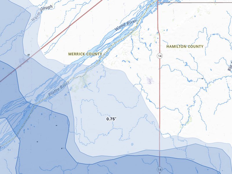 NEXRAD radar-signature map of the hail storm over Marquette, NE on Jul 8, 2026