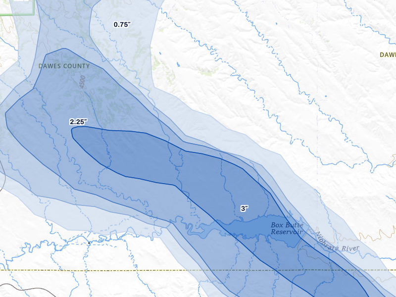 NEXRAD radar-signature map of the hail storm over Marsland, NE on Jul 9, 2026