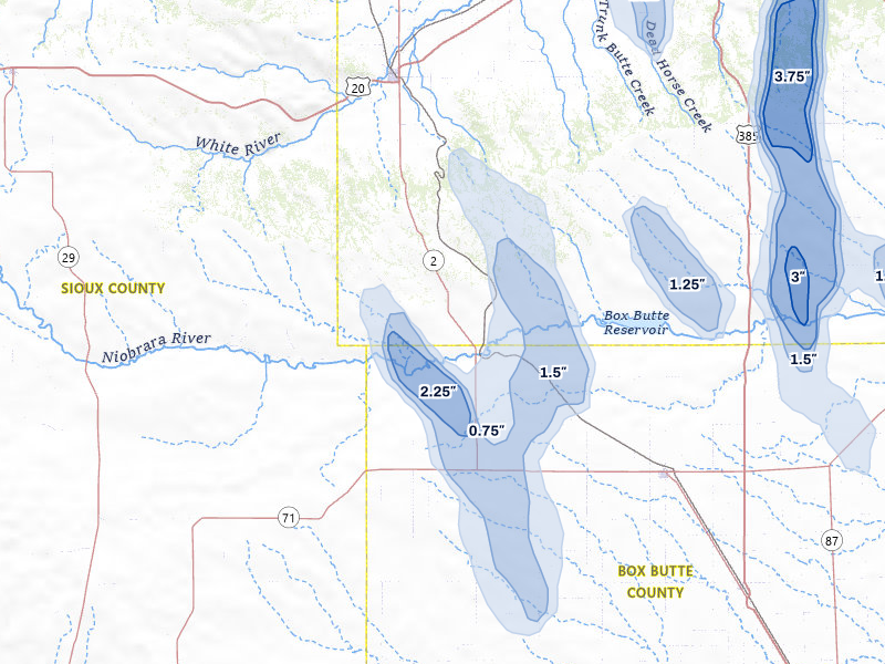 NEXRAD radar-signature map of the hail storm over Marsland, NE on Aug 21, 2026