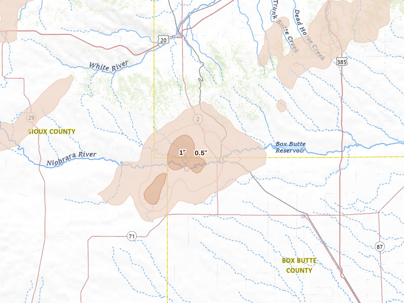 Radar-estimated hail-size map of the storm over Marsland, NE