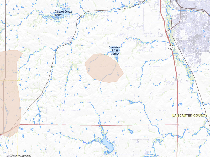 Radar-estimated hail-size map of the storm over Martell, NE on Jun 5, 2026
