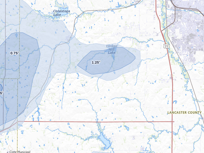 NEXRAD radar-signature map of the hail storm over Martell, NE on Jun 5, 2026