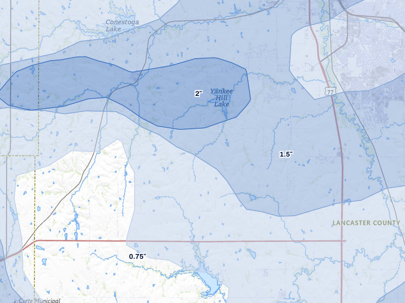 NEXRAD radar-signature map of the hail storm over Martell, NE on Jul 3, 2026