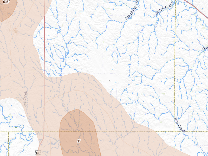 Radar-estimated hail-size map of the storm over Mason City, NE on May 16, 2026