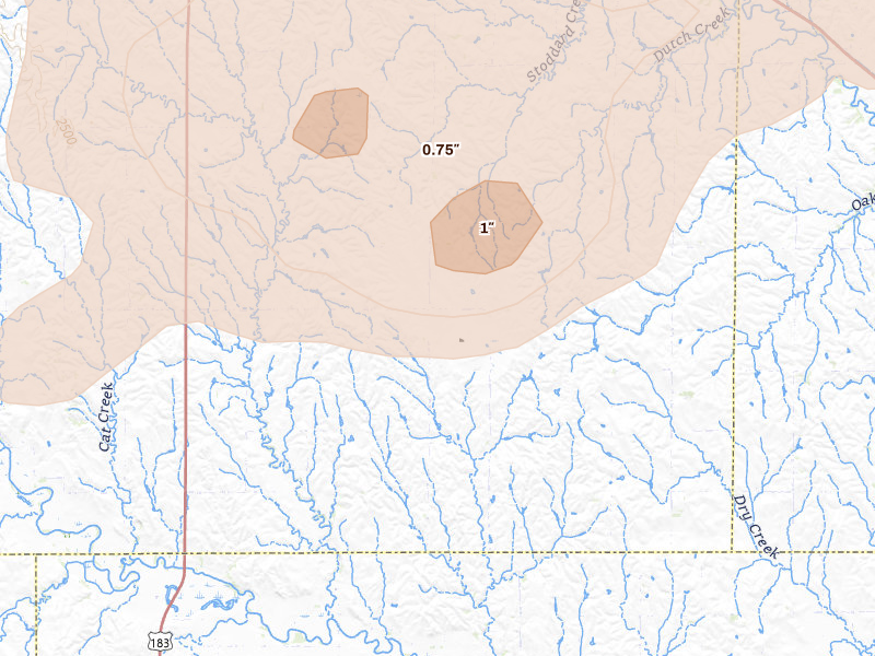 Radar-estimated hail-size map of the storm over Mason City, NE on May 30, 2026