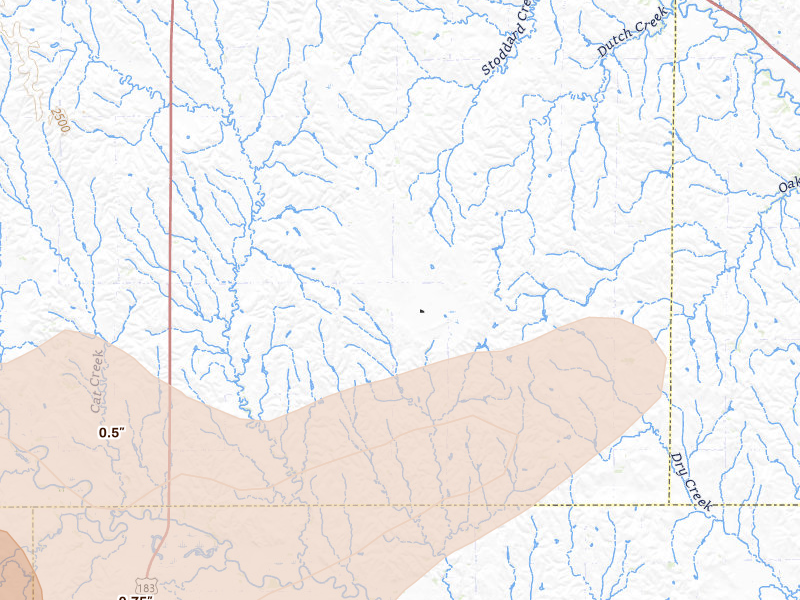 Radar-estimated hail-size map of the storm over Mason City, NE on Jun 8, 2026