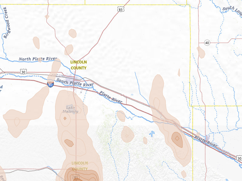 Radar-estimated hail-size map of the storm over Maxwell, NE on May 30, 2026