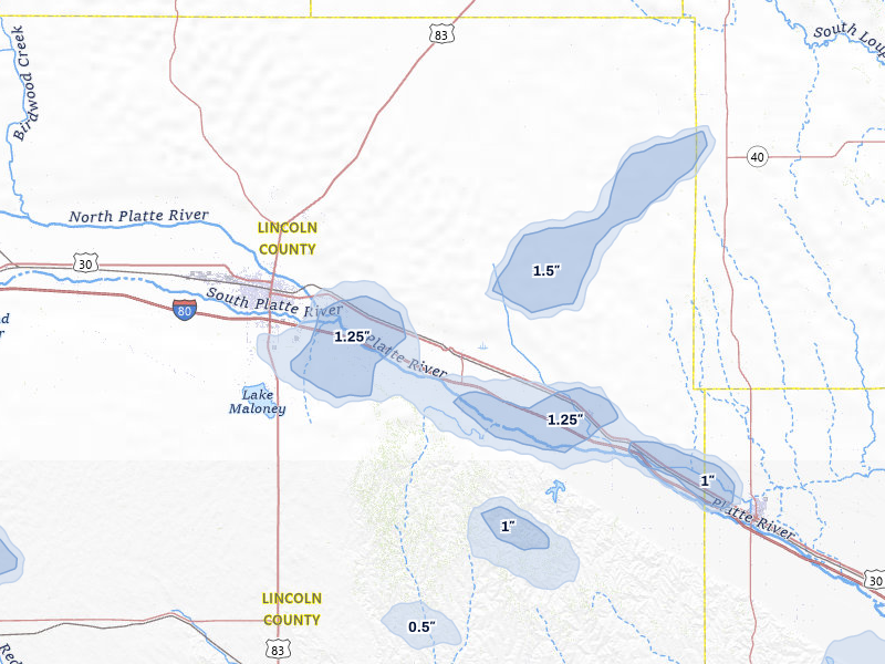 NEXRAD radar-signature map of the hail storm over Maxwell, NE on Jul 8, 2026