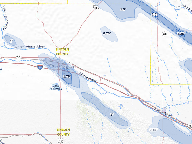 NEXRAD radar-signature map of the hail storm over Maxwell, NE on Jul 30, 2026