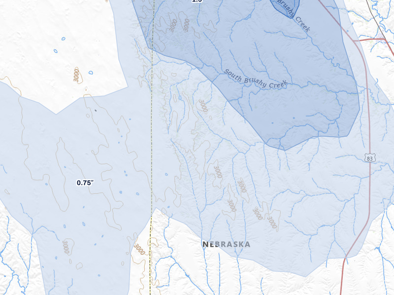 NEXRAD radar-signature map of the hail storm over Maywood, NE on May 30, 2026