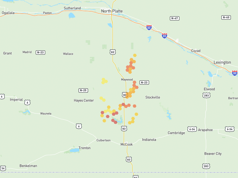 Hail map of Maywood, NE on Jul 3, 2026, hail up to 2.25"