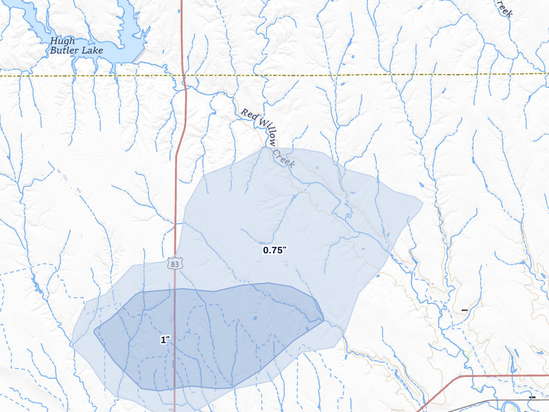 NEXRAD radar-signature map of the hail storm over Mc Cook, NE on May 16, 2026