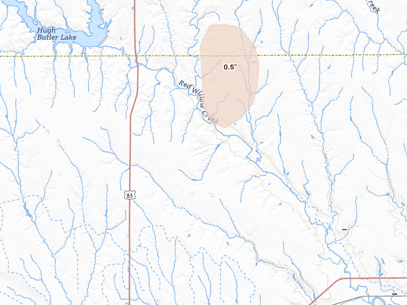 Radar-estimated hail-size map of the storm over Mc Cook, NE on May 29, 2026