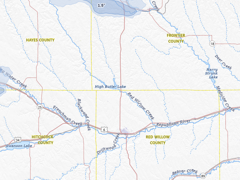 NEXRAD radar-signature map of the hail storm over Mc Cook, NE on Jul 8, 2026