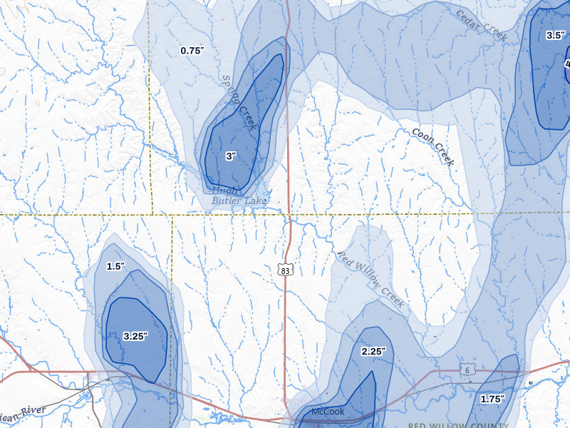 NEXRAD radar-signature map of the hail storm over Mc Cook, NE on Aug 20, 2026