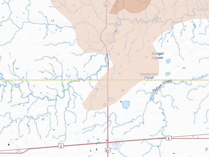 Radar-estimated hail-size map of the storm over Mc Cool Junction, NE on Apr 25, 2026