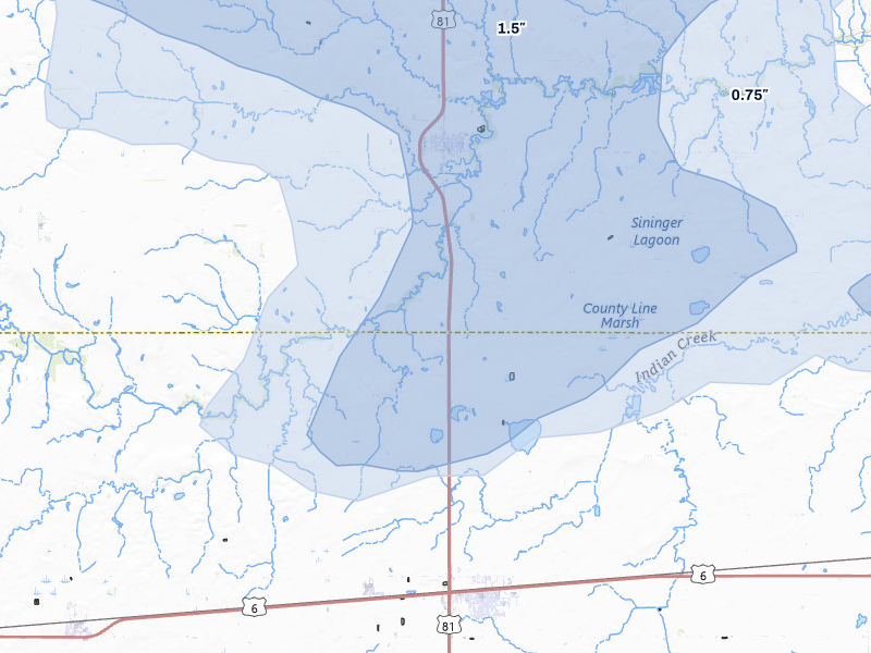 NEXRAD radar-signature map of the hail over Mc Cool Junction, NE