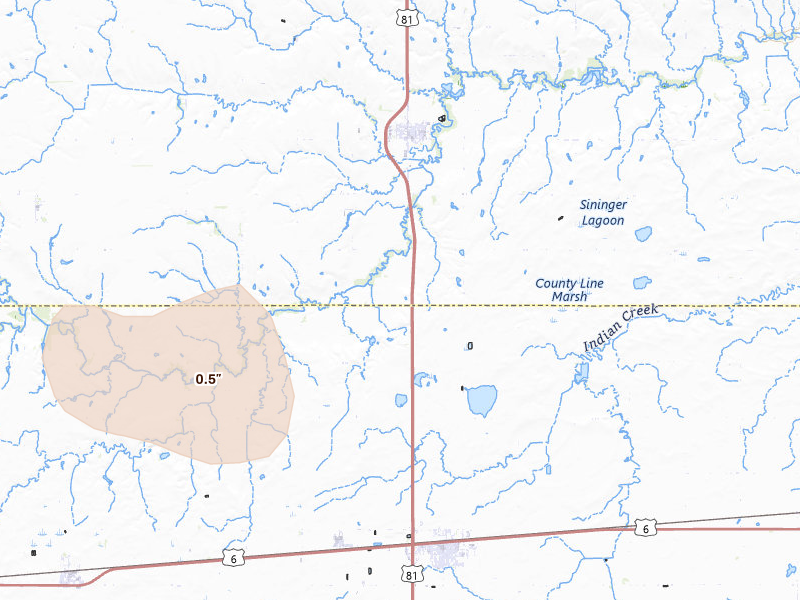 Radar-estimated hail-size map of the storm over Mc Cool Junction, NE on Jun 2, 2026