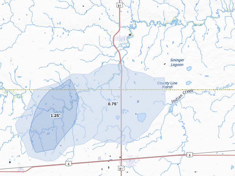 NEXRAD radar-signature map of the hail over Mc Cool Junction, NE