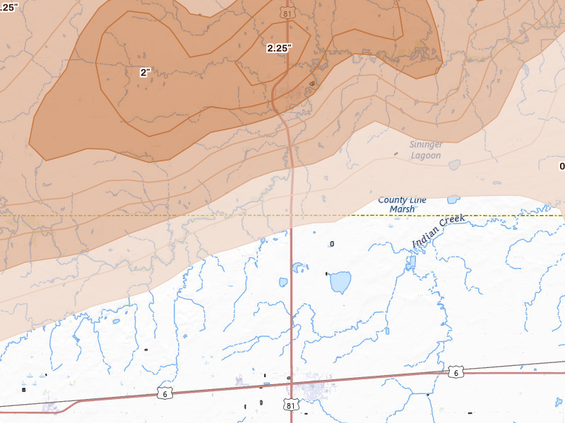 Radar-estimated hail-size map of the storm over Mc Cool Junction, NE on Jun 10, 2026