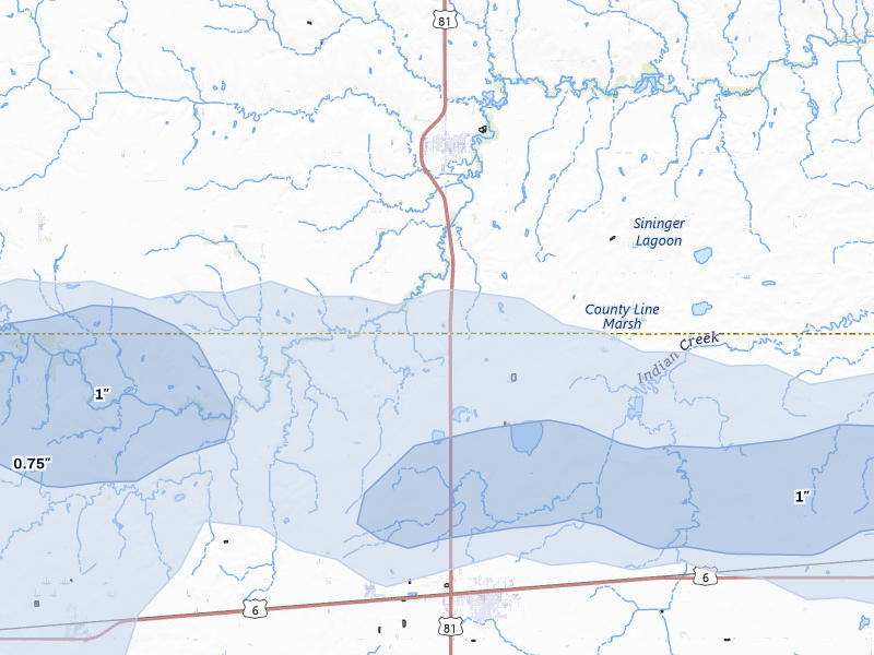 NEXRAD radar-signature map of the hail storm over Mc Cool Junction, NE on Jul 27, 2026
