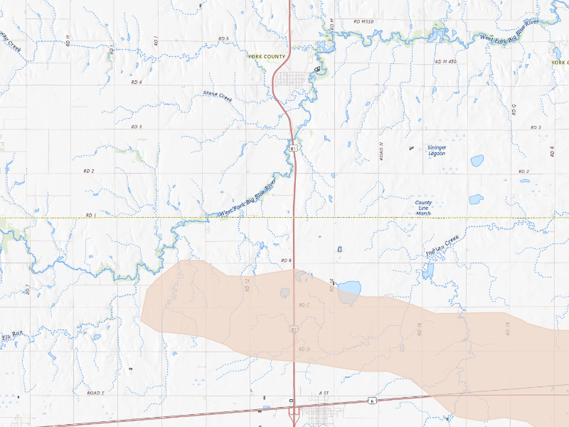 Radar-estimated hail-size map of the storm over Mc Cool Junction, NE