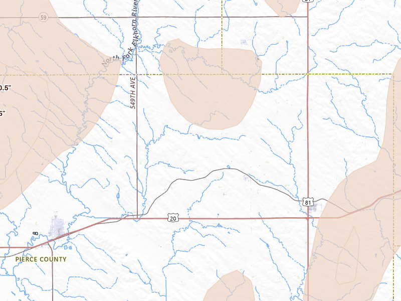 Radar-estimated hail-size map of the storm over Mclean, NE on Jul 2, 2026