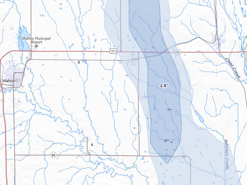 NEXRAD radar-signature map of the hail storm over Mead, NE on Jul 1, 2026