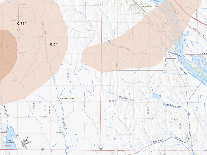 Radar-estimated hail-size map of the storm over Mead, NE