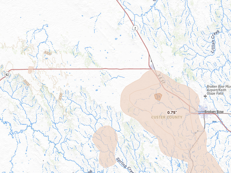 Radar-estimated hail-size map of the storm over Merna, NE on Jul 4, 2026