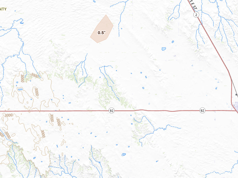 Radar-estimated hail-size map of the storm over Merna, NE on Aug 12, 2026