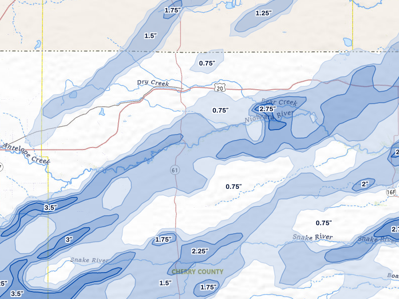 NEXRAD radar-signature map of the hail storm over Merriman, NE on Jun 27, 2026