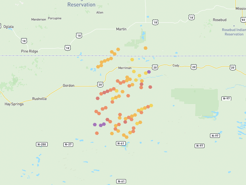 Hail map of Merriman, NE on Jun 28, 2026, hail up to 3.25"